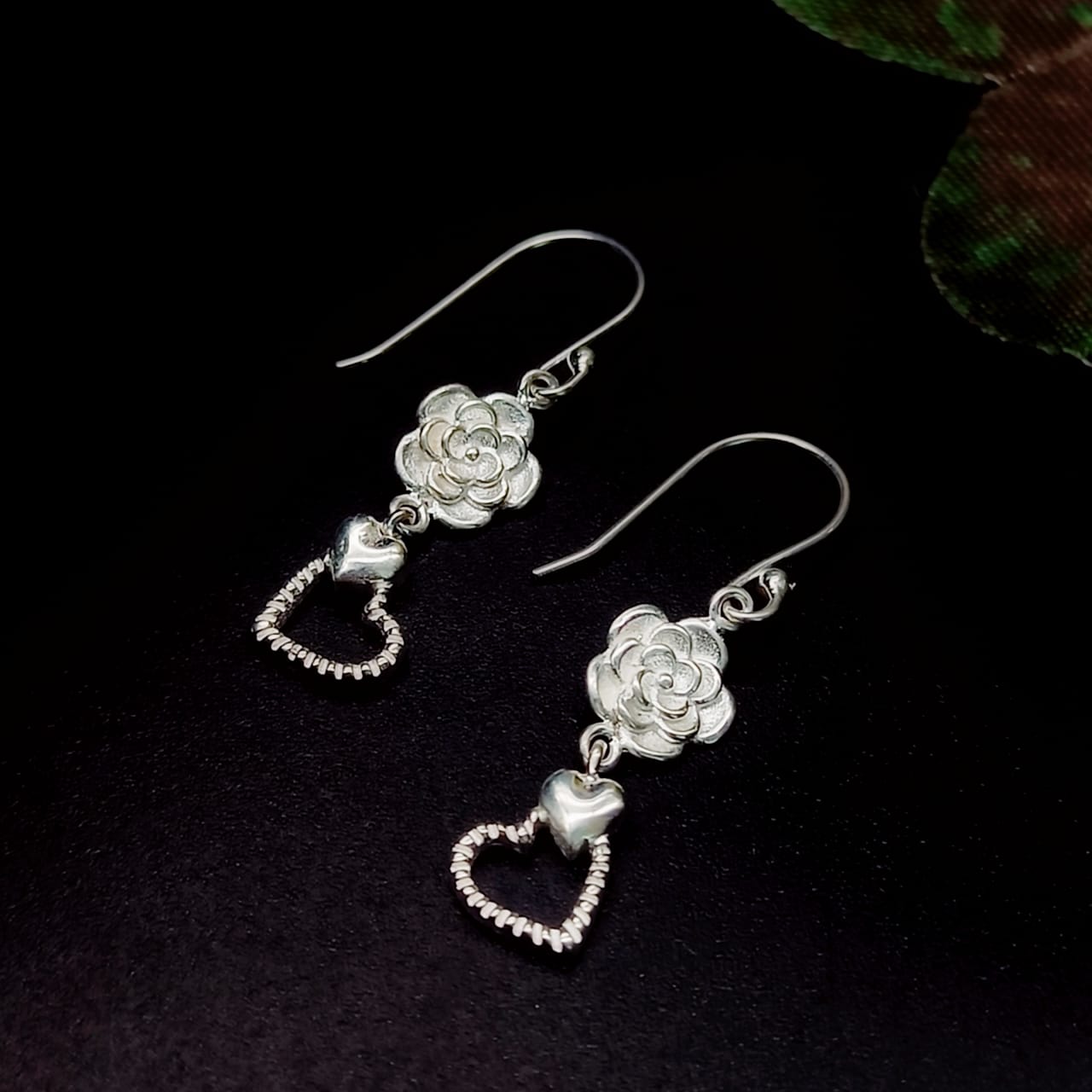 Sterling Silver Floral Drop Earrings (
