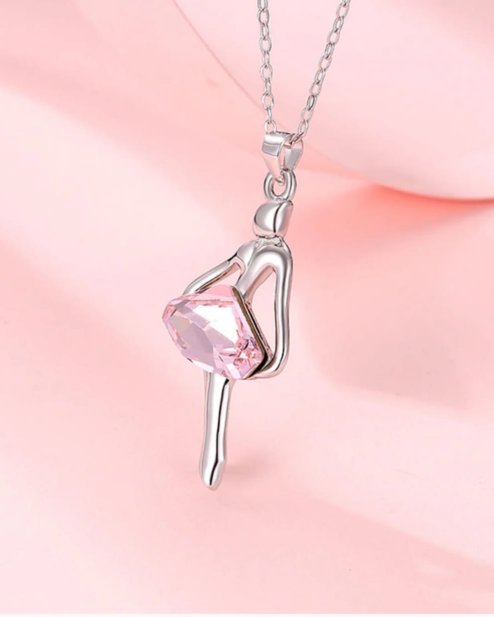 Dancing Barbie Girl Pendant Earring Set in Pink Swarovski Stones (STYLE1907)