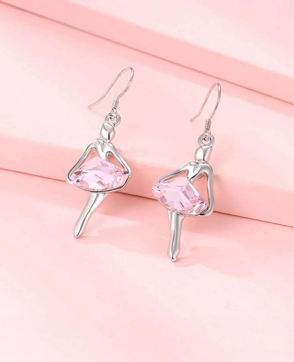 Dancing Barbie Girl Pendant Earring Set in Pink Swarovski Stones (STYLE1907)