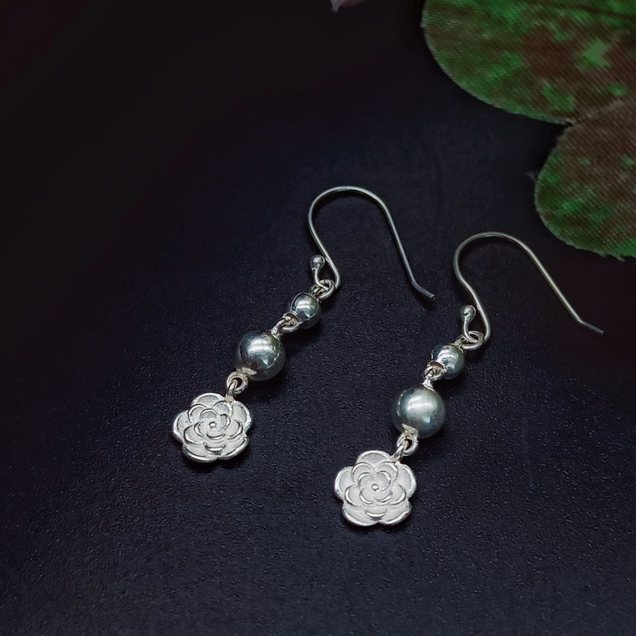 Sterling Silver Floral Drop Earrings (
