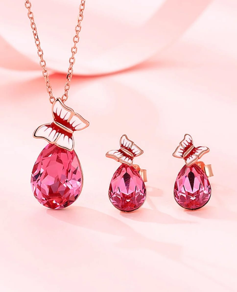 Rose Gold Crystall Ball Pendant Set (STYLE074)